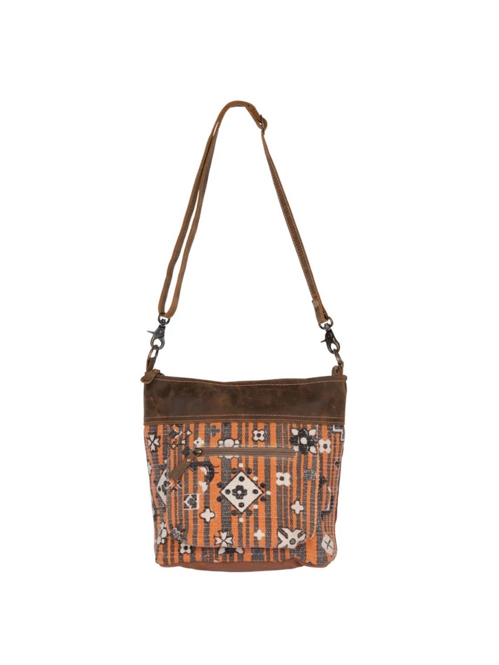 Like New-Myra Bag Orange, Black & Brown woven Crossbody